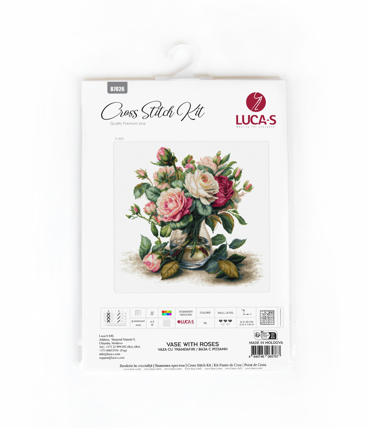 Set de brodat în cruciuliță Luca-S - Vaza cu trandafiri, B7026