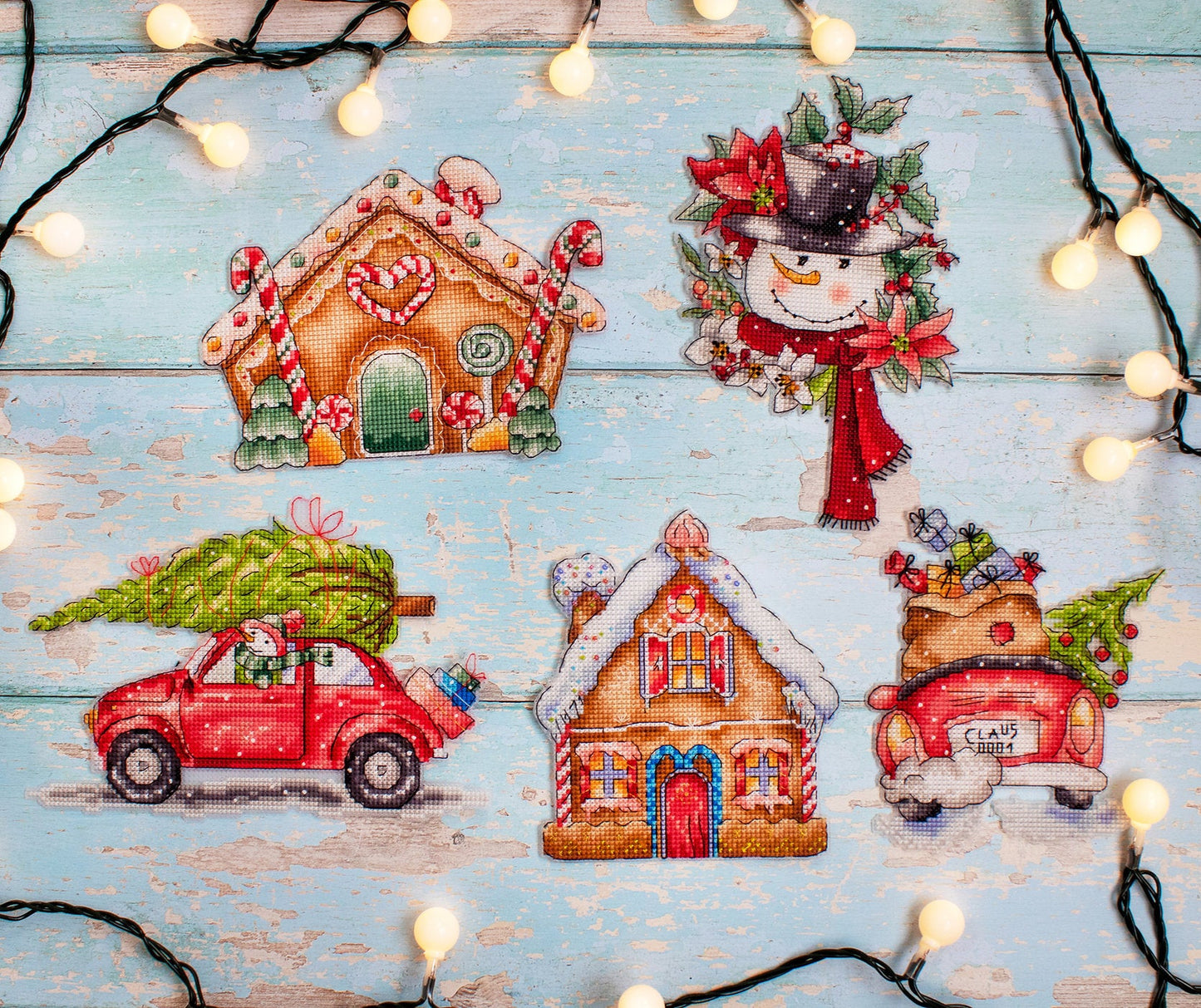 Set de brodat în cruciuliță LetiStitch - Set Jucării de Crăciun nr.4 / 5buc., L8055