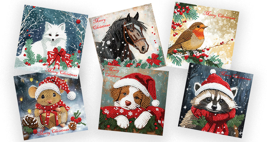 Set picturi cu diamante de Crăciun LetiStitch - Card Kit Jolly Little Friends, 348-0923