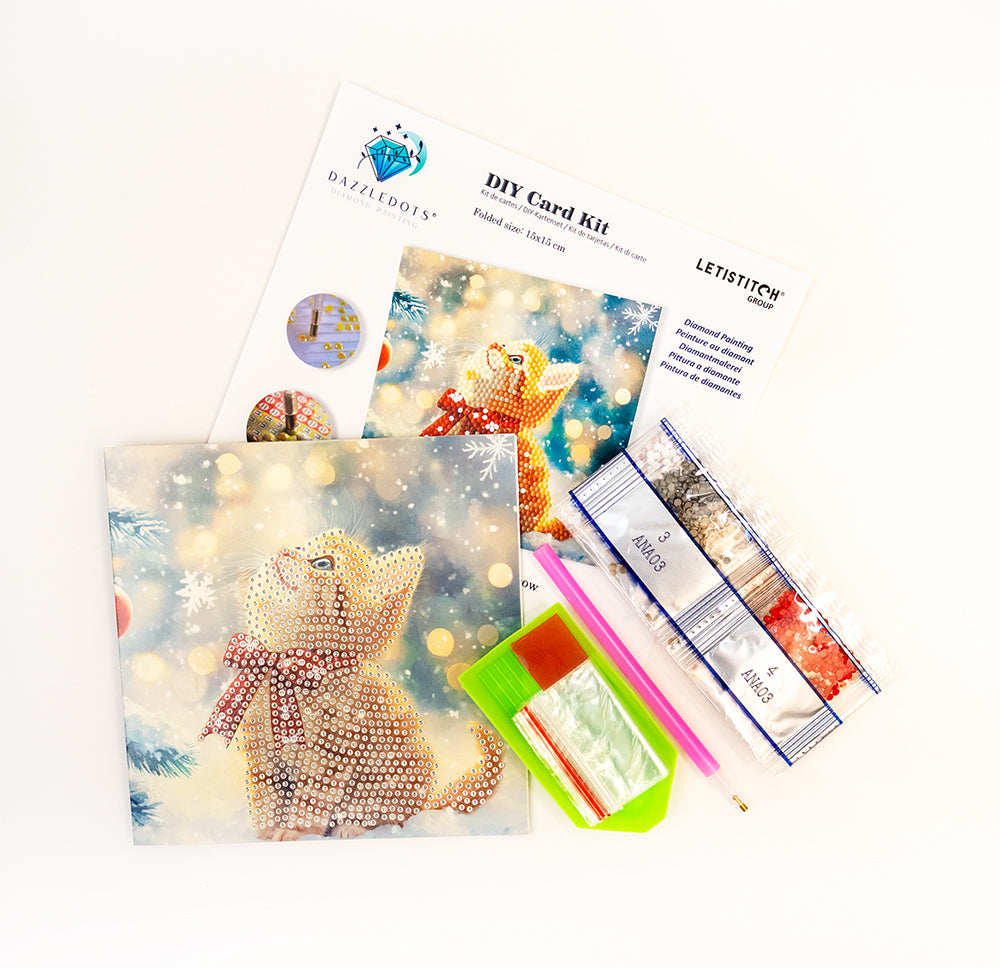 Set pictură cu diamante Card Kit LetiStitch - Merry Meow, 480-787
