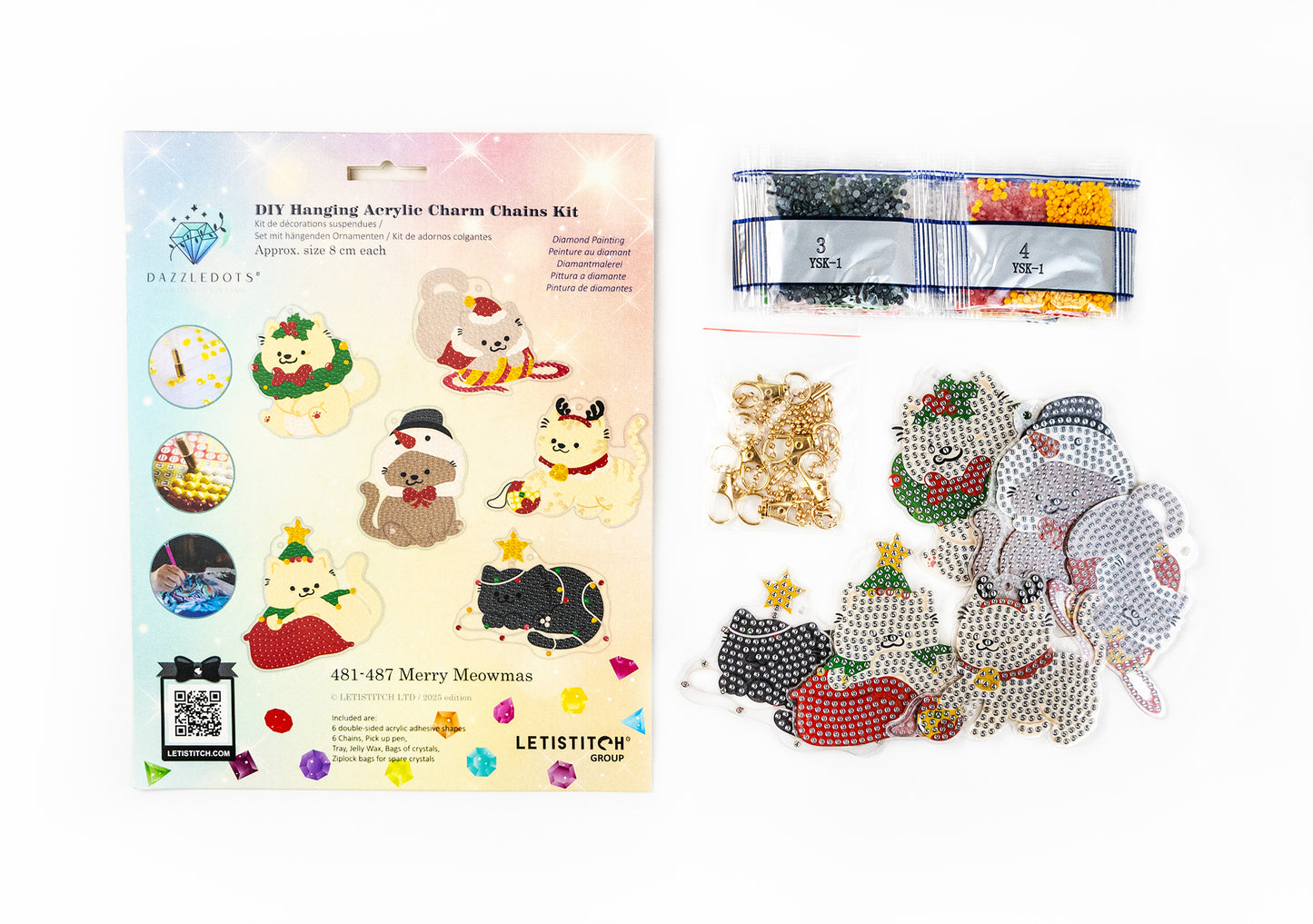 Set lanțuri cu pandantive din acril LetiStitch - Merry Meowmas, 481-487