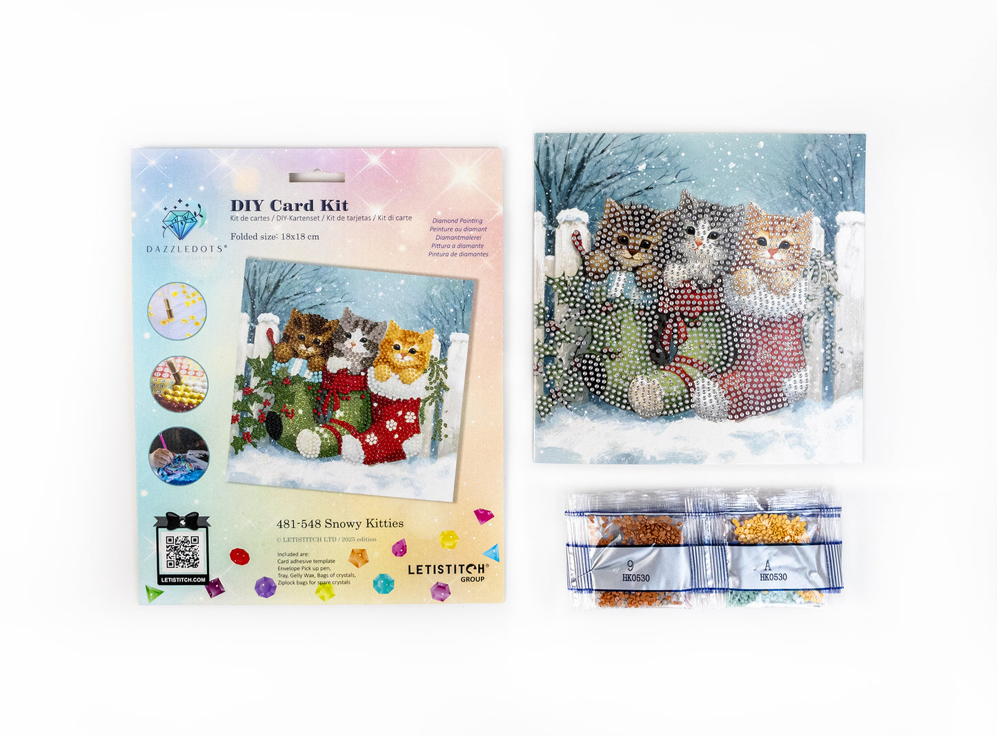 Set pictură cu diamante Card Kit LetiStitch - Snowy Kitties, 481-548