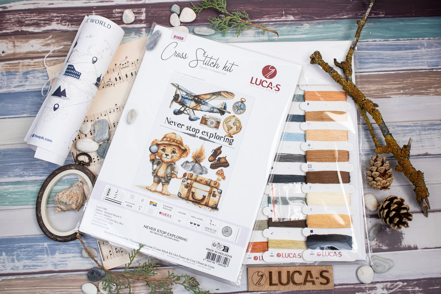 Set de brodat în cruciuliță Luca-S - Nu încetați să explorați, B1408