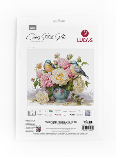 Set de brodat în cruciuliță Luca-S - Vază cu Trandafiri și Păsări, B7038