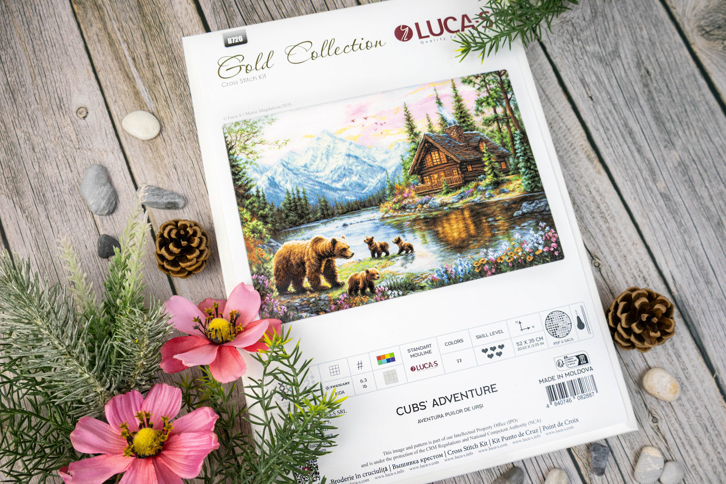 Set de brodat în cruciuliță Luca-S GOLD - Aventura Puilor de Urși, B726