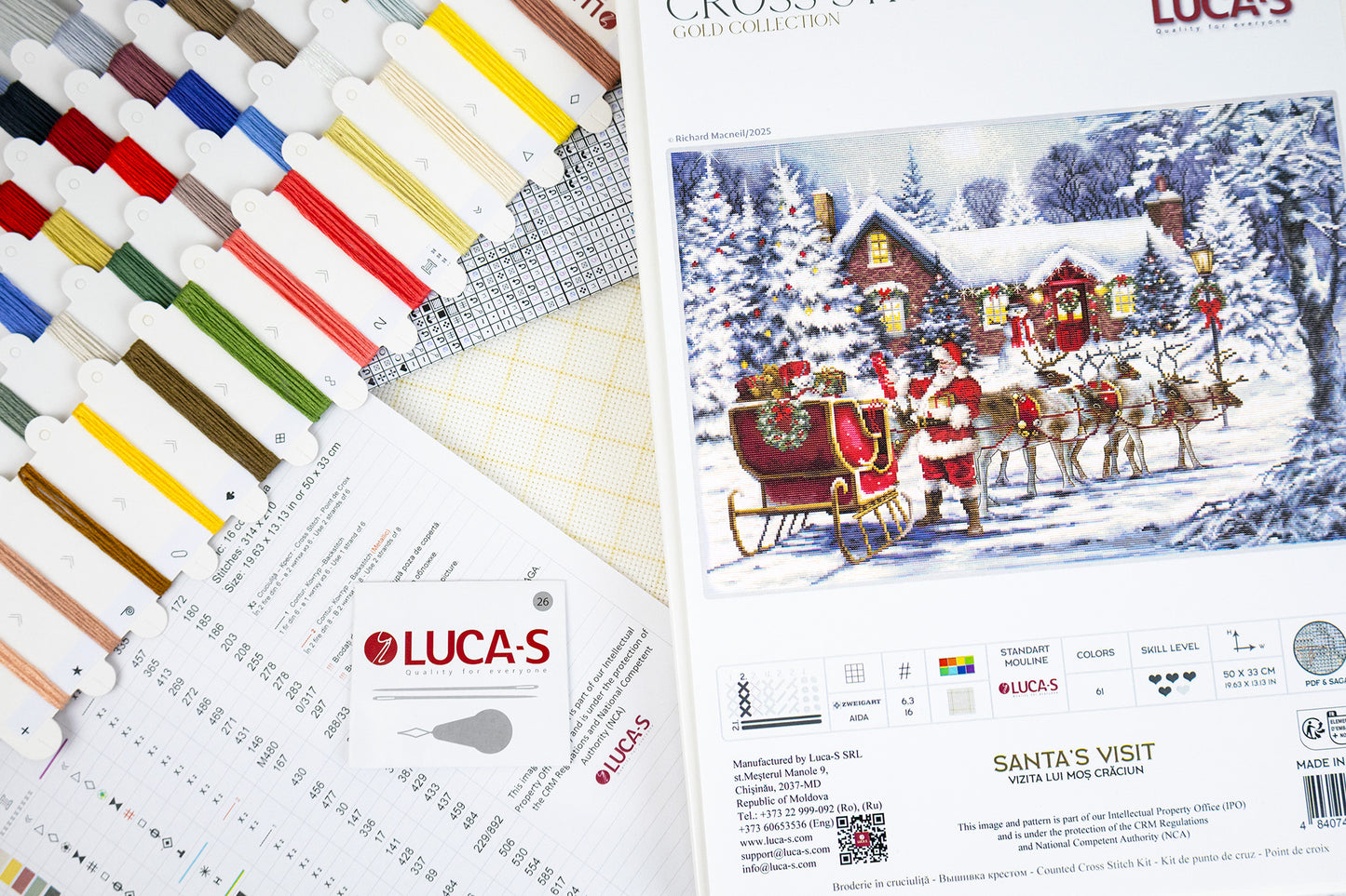 Set de brodat în cruciuliță Luca-S GOLD- Vizita lui Moș Crăciun, BU5084