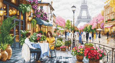 Set de brodat în cruciuliță Luca-S GOLD - Vedere la Turnul Eiffel, BU5108