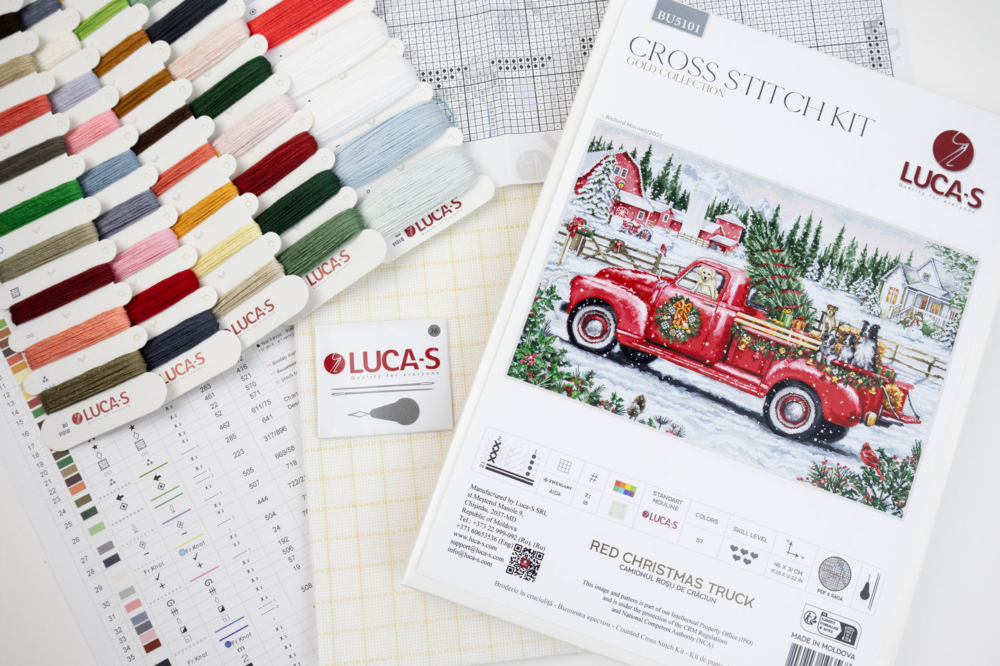 Set de brodat în cruciuliță Luca-S GOLD - Camionul Roșu de Crăciun, BU5101