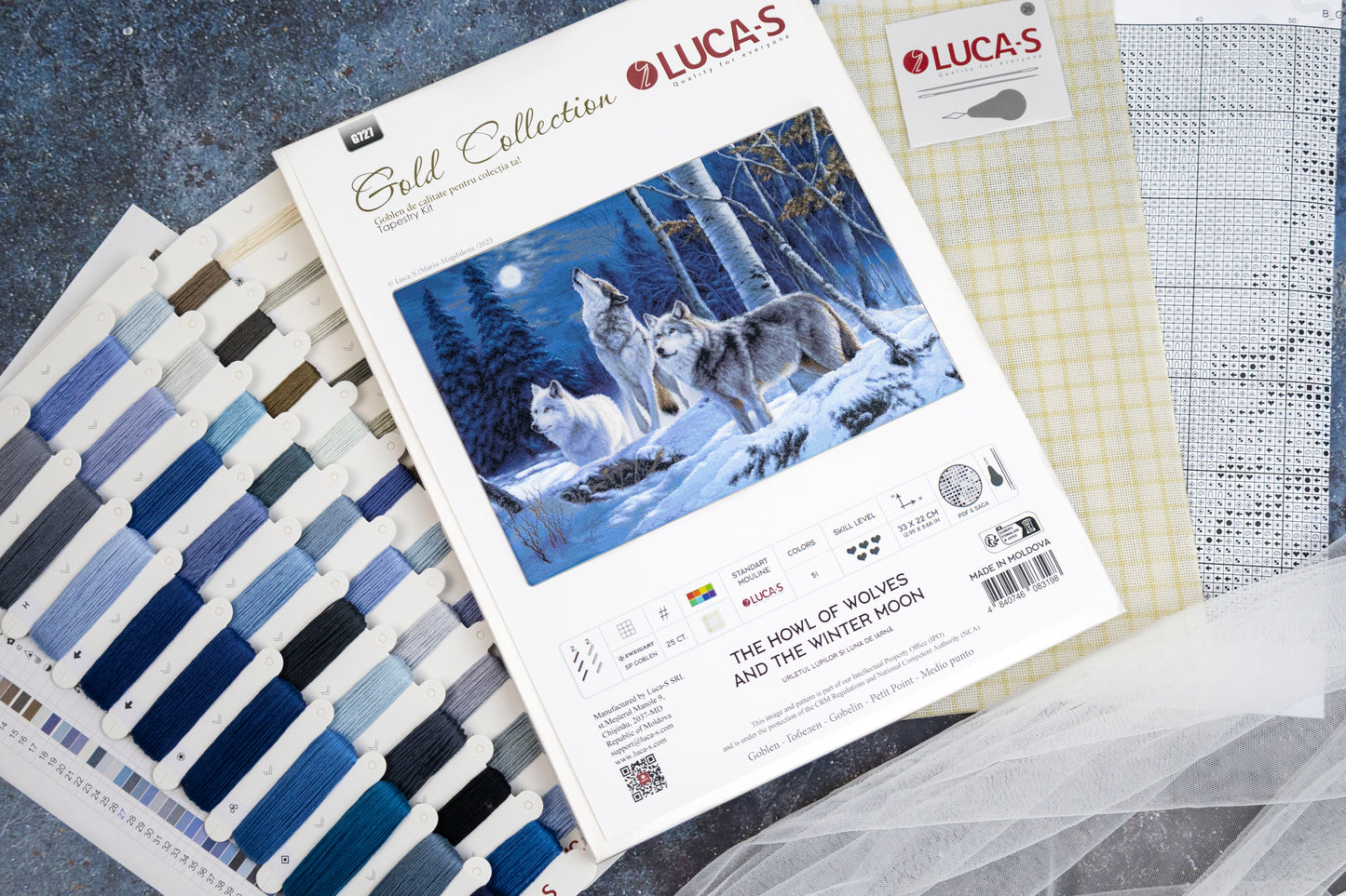 Set de brodat în goblen Luca-S GOLD - Urletul Lupilor și Luna de Iarnă, G727