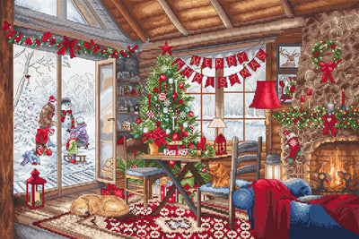 Set de brodat în cruciuliță LetiStitch - Cabana de Crăciun, L8105