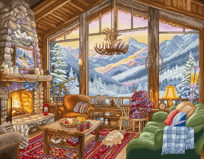 Set de brodat în cruciuliță LetiStitch - Cabana de iarnă, L9922