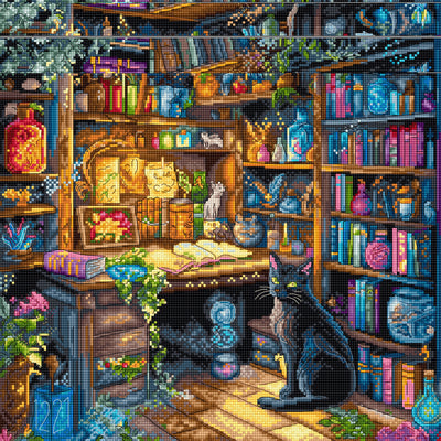 Set de brodat în cruciuliță LetiStitch - Biblioteca fermecată, L9935