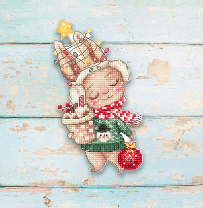 Set de brodat în cruciuliță LetiStitch - Iepurașul de Crăciun, L8056