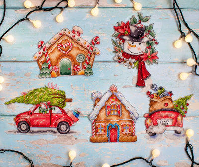 Set de brodat în cruciuliță LetiStitch - Set Jucării de Crăciun nr.4 / 5buc., L8055